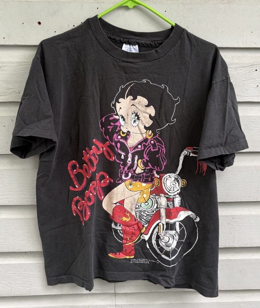 VTG 1994 Betty Boop Black Motorcycle Biker single stitch T-Shirt Large 90s USA