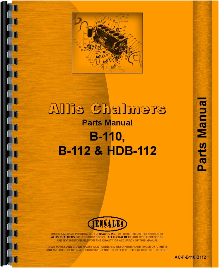 Allis Chalmers B-110 B-112 HB-112 Tractor Parts Manual AC-P-B110 B112