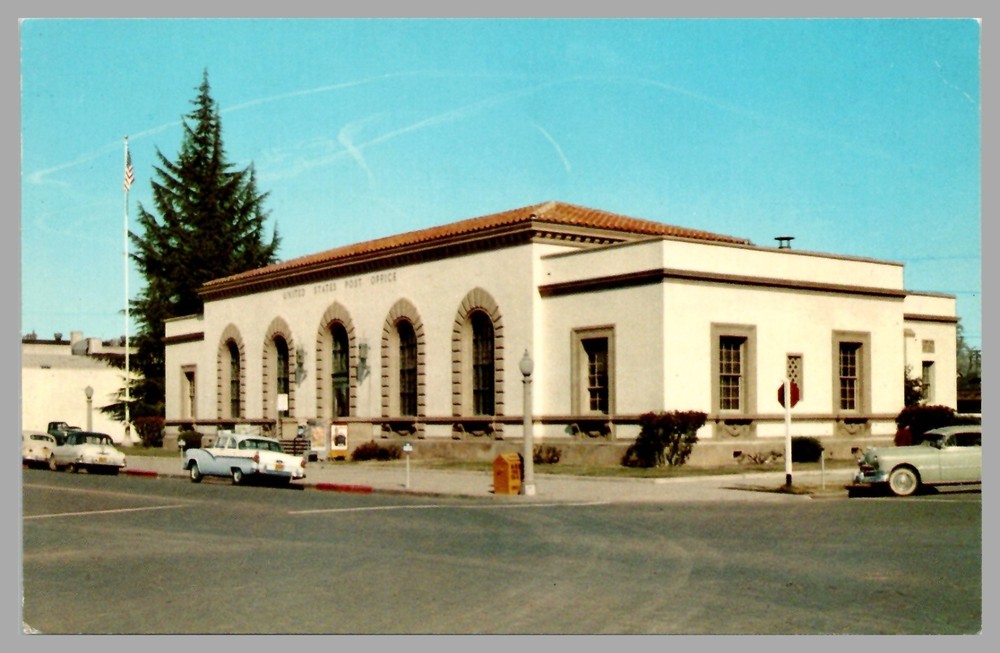 Post Office Merced California Street Scene Chrome c1950 UNP Postcard