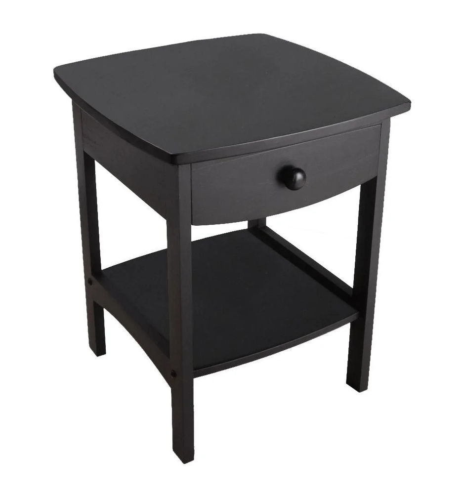 Winsome Claire Black Curved Nightstand with Storage Shelf