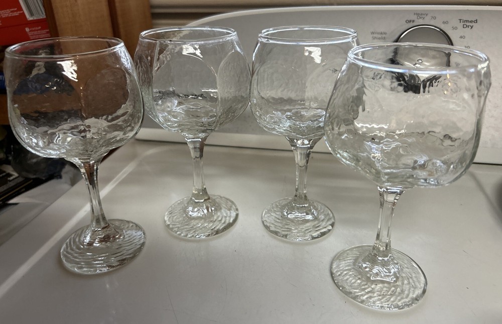 Libbey Chivalry Stemmed Glasses Set 4 Clear Stem Textured Wine  5 3/4