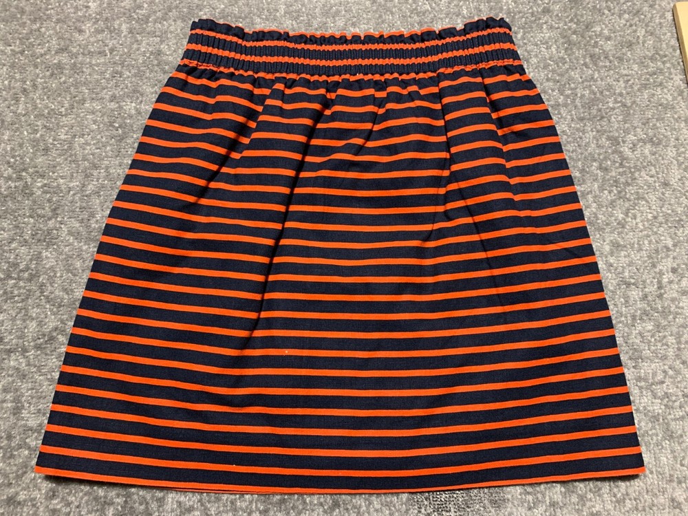 J.Crew Women Linen Cotton Sidewalk Mini Skirt Size 4 Orange Striped Pocket Lined