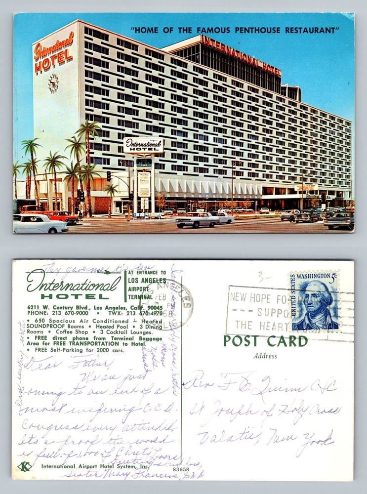 Los Angeles, CA-California, International Hotel Airport Vintage c1968 Postcard