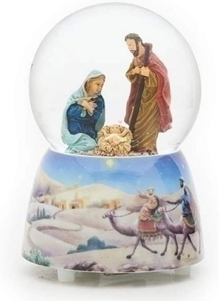 Holy Family Nativity Snow Globe Musical Silent Night Christmas Decor