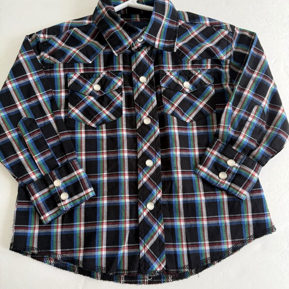 Vtg Wrangler Kids 2T-3T Western Shirt Pearl Snaps Cowboy Rodeo Toddler XXS