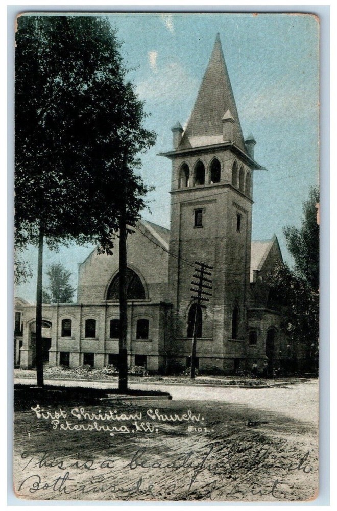 1910 First Christian Church Chapel Exterior Petersburg Illinois Vintage Postcard