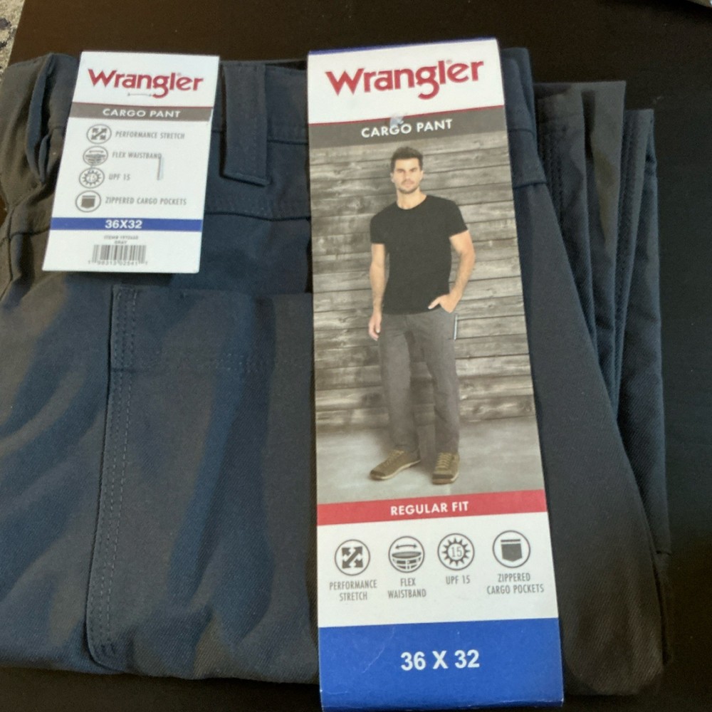 Wrangler Cargo Pants Gray Regular Fit Performance Stretch Flex Waistband NWT