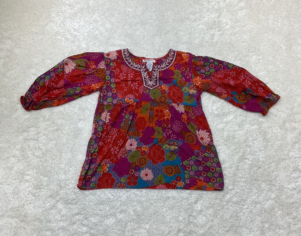Mimi & Maggie Girls Size L Long Sleeve Multicolor Floral Print Embroidered Top