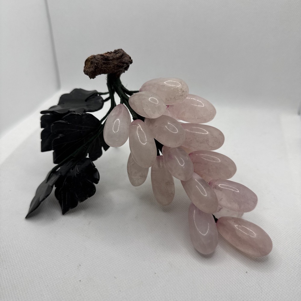Vintage Mid-Century Modern Carved Stone fruit pink Grapes