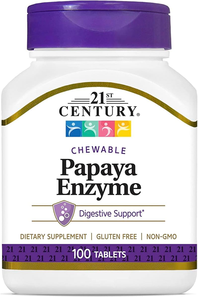 21St Century Papaya Enzyme Chewable (100 Count), Papaya & Pineapple Digestive En