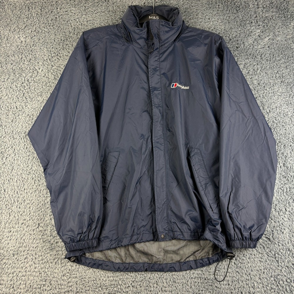 Berghaus Jacket Mens Large Blue Rain Coat Hooded Logo Outdoor Walk Hike Casual