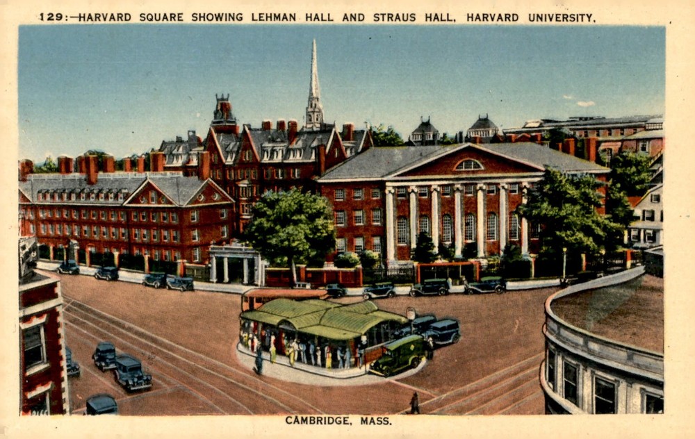 Harvard Square, Lehman Hall and Straus Hall, Harvard University Postcard