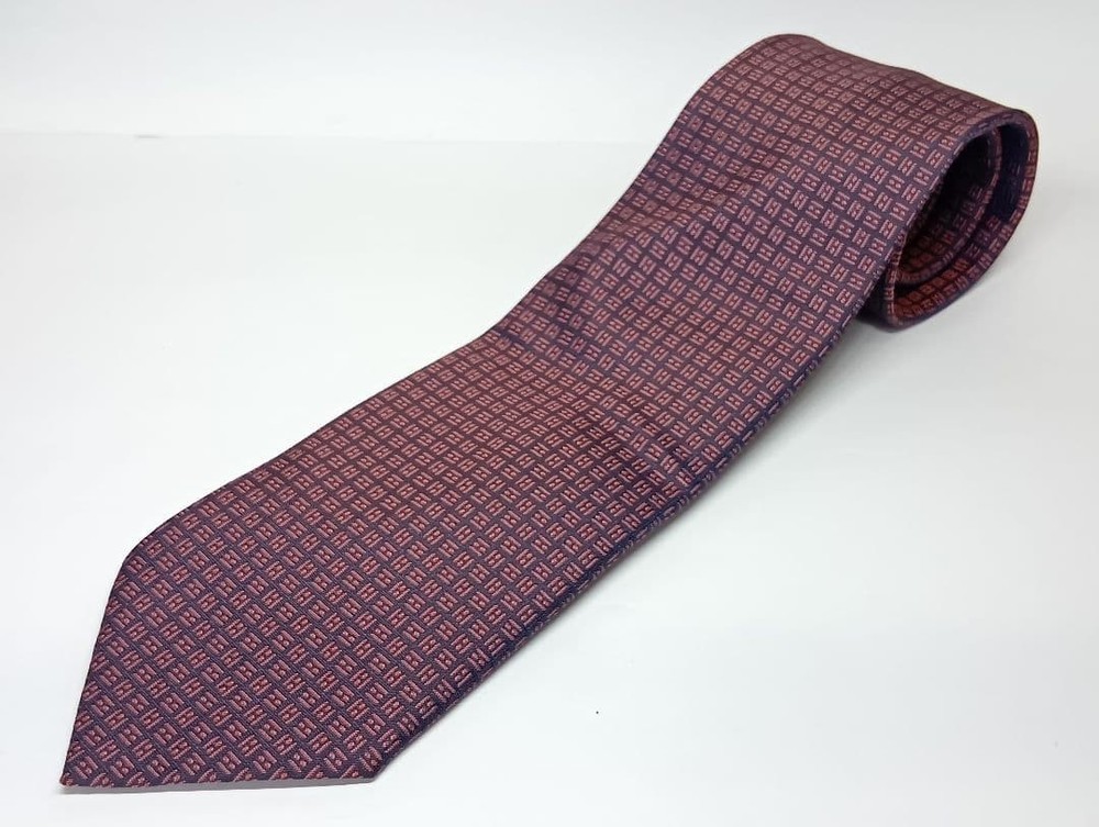 HERMES Necktie Tie All over H Logo pattern Made in France Purple 100% Silk
