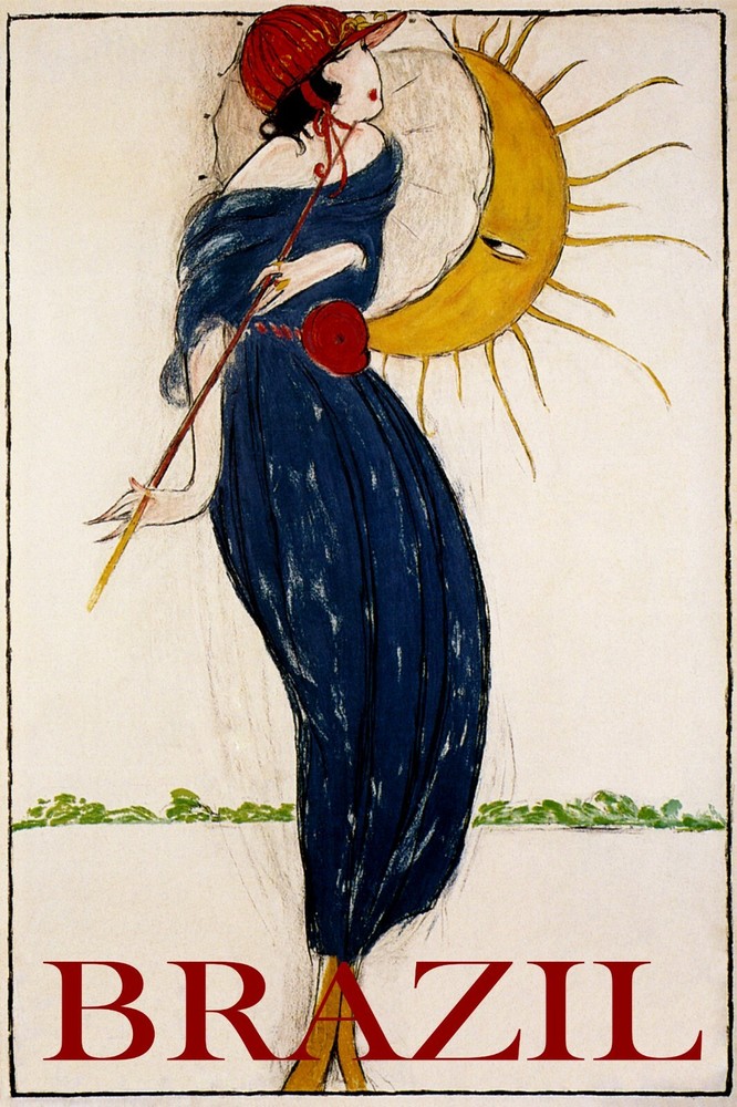 Vintage Summer in Brazil Sun Flirting Woman Umbrella Poster Repro Free Shipping