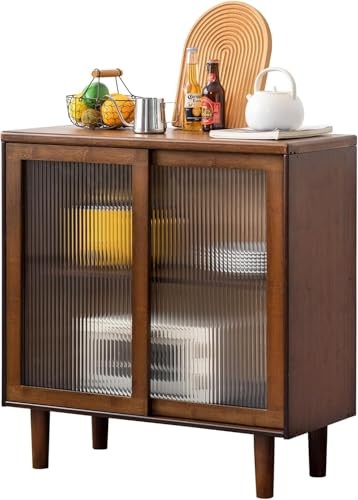 Buffet Cabinet, Bamboo Sideboard with Storage Kitchen Display Cabinet Small