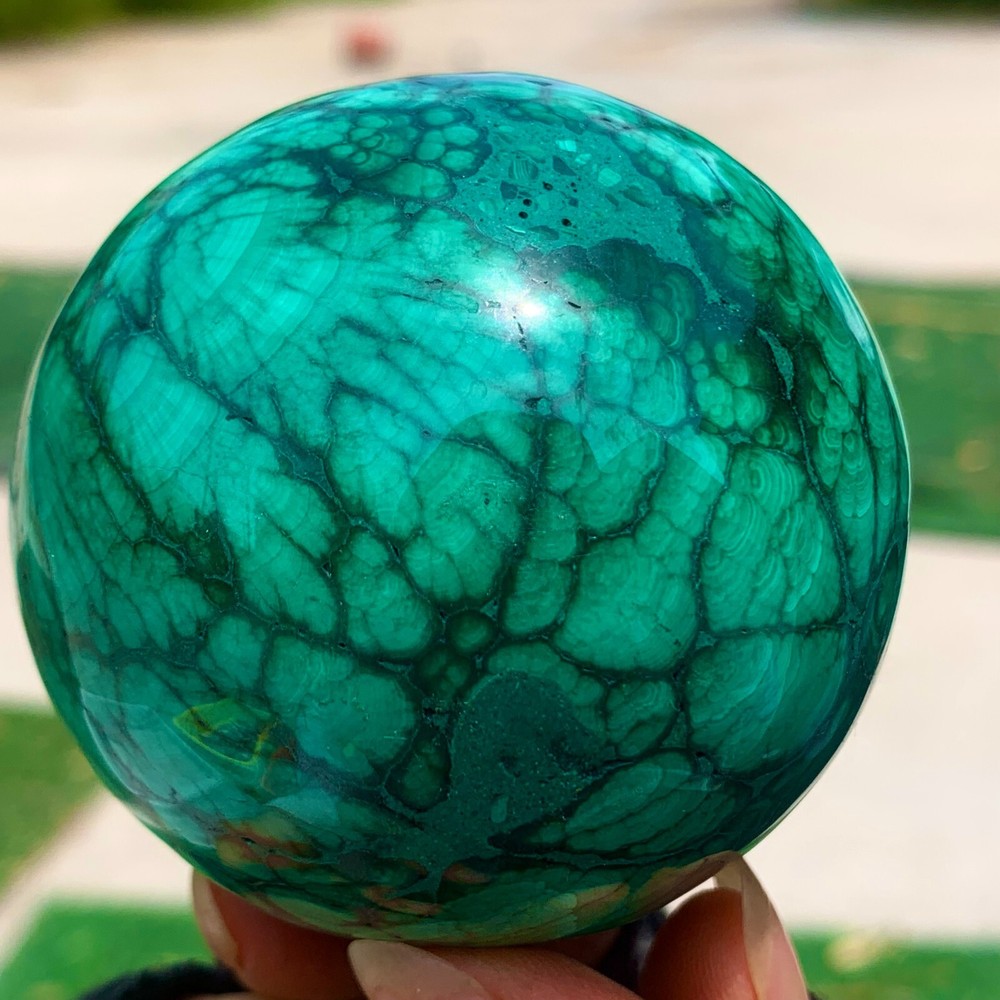 1.12LB Natural glossy Malachite ball transparent cluster rough mineral sample