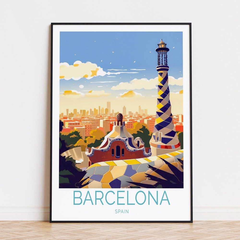 Barcelona Travel Poster Spain Wall Art Barcelona Spain Print Park Gell Poster