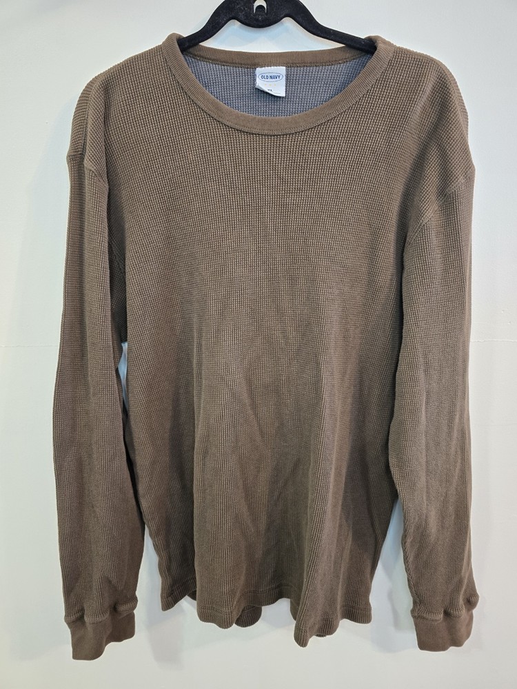 Old Navy Brown Waffle Knit Thermal Long Sleeve Shirt Men's XL 100% Cotton