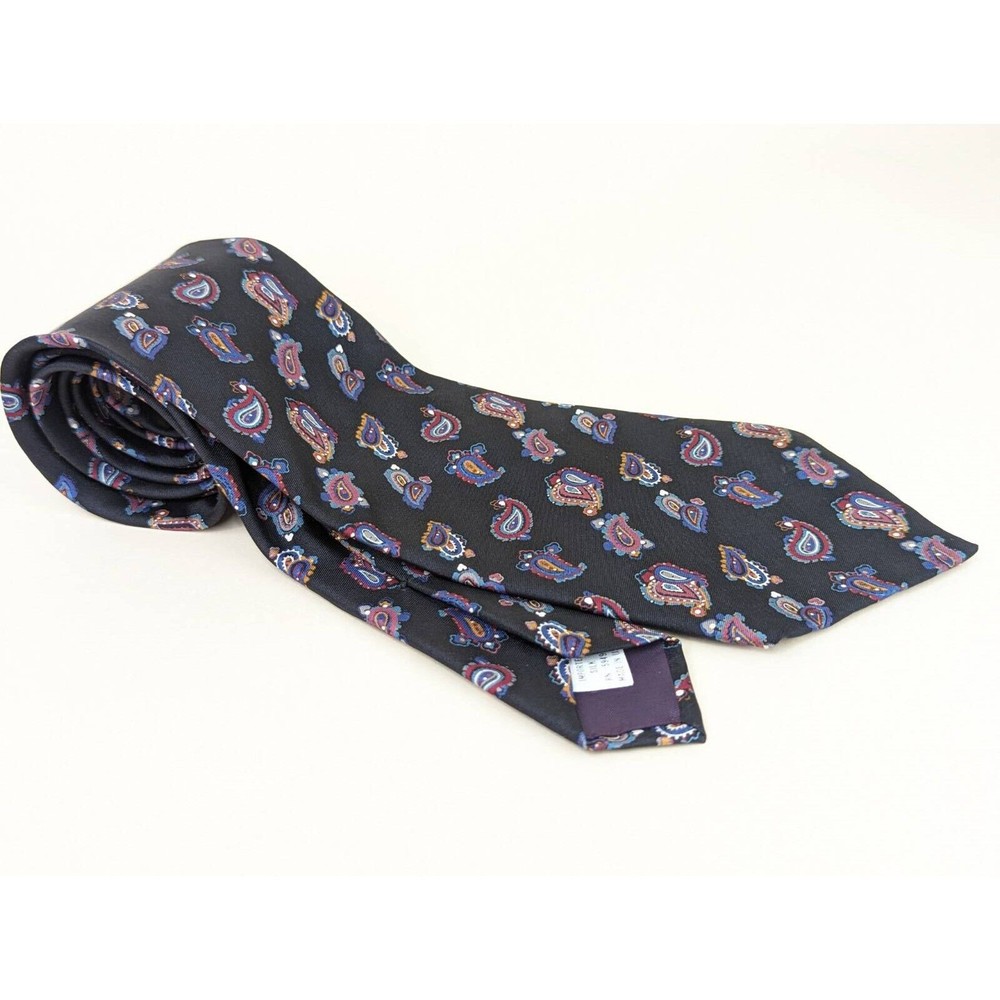 Vintage Isaco Mens Silk Tie Red Blue Paisley 58