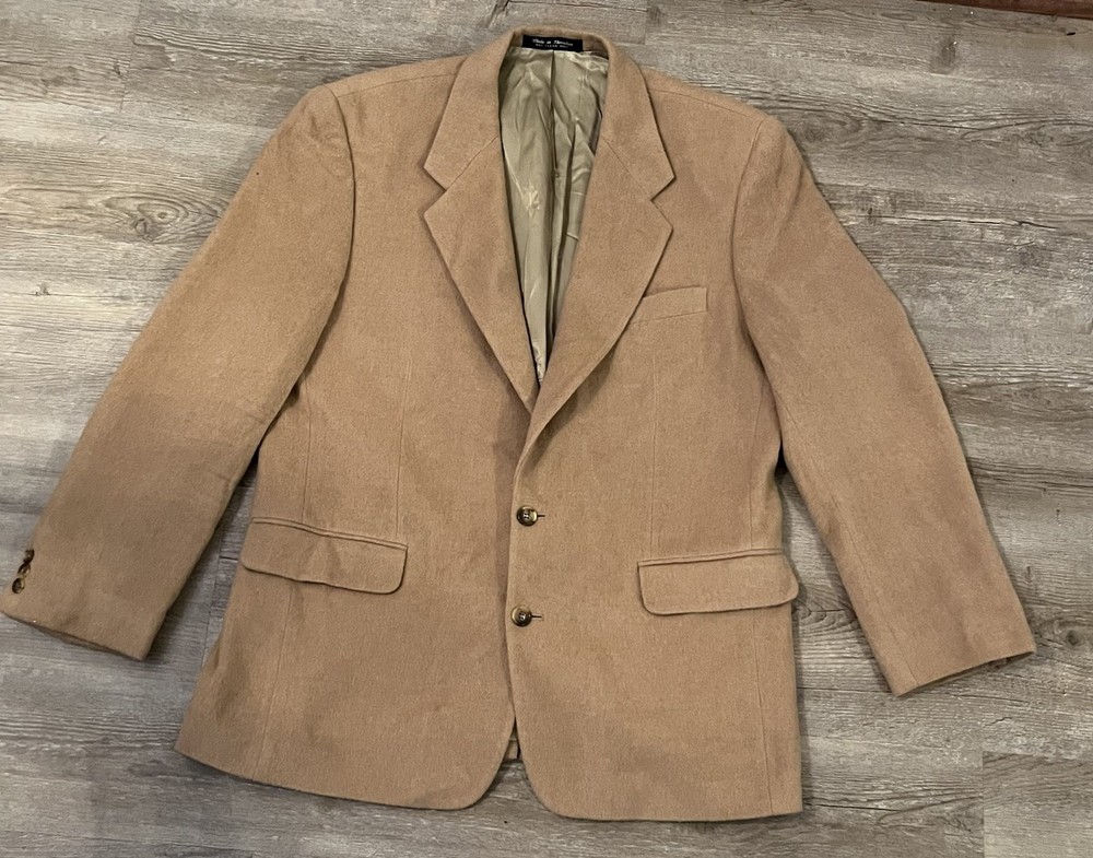 Vintage 100% Camel Hair Sport Coat Blazer Jacket Tan USA Made 42R