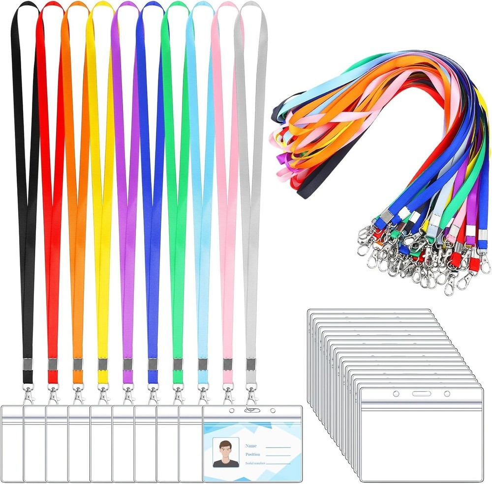 50 Pack Name Tag Lanyards with ID Holder, Horizontal Badge Holders for Office &