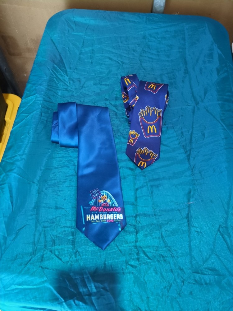 2 McDonald’s Corp. Graphic Tie Mens  Manager Blue Big Mac Arch Fries