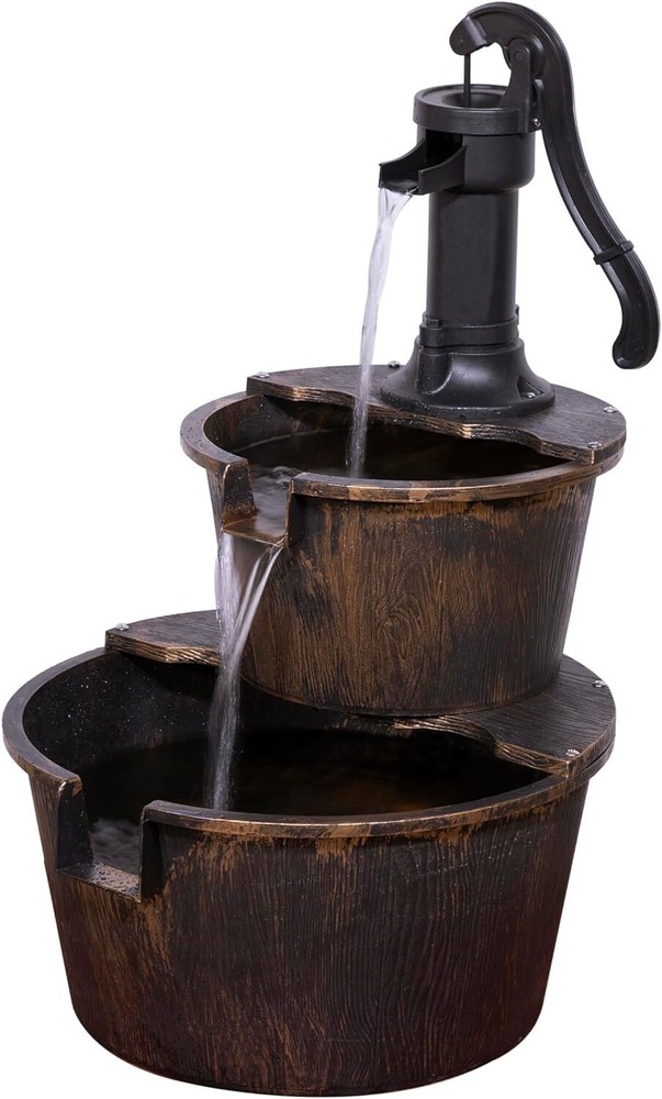 Alpine Corporation TIZ194BZ Rustic 2-Tiered Barrel Water Fountain 27
