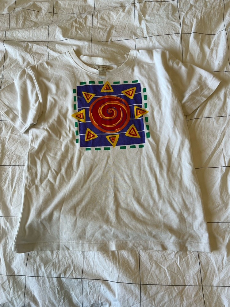 90’s Vintage Tropical Sun Shirt Women’s S RARE Graphic Abstract natural fibers-image