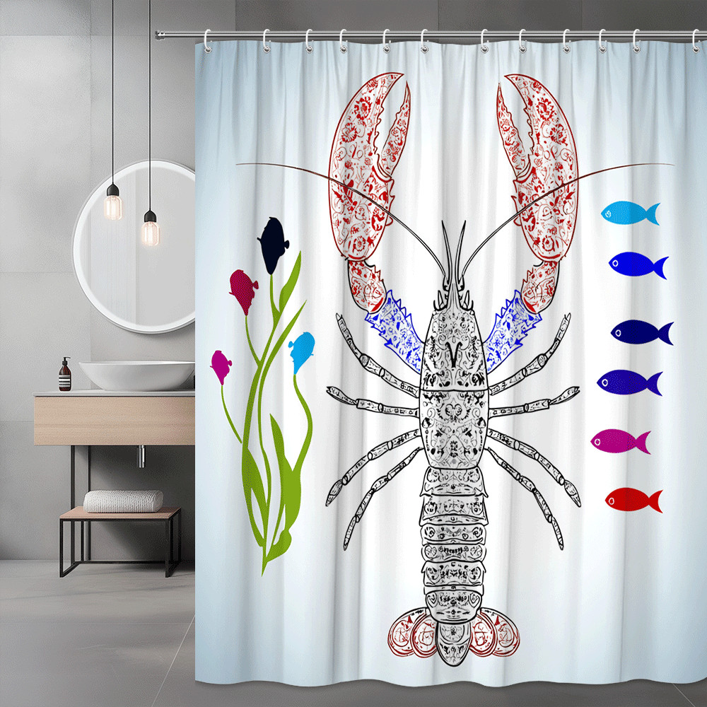 Lobster and Fish Shower Curtain Graphic Ocean Print