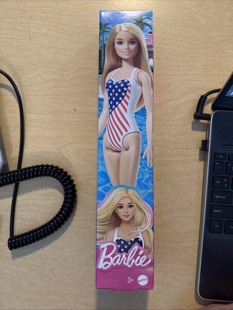 Barbie Doll Wearing American Flag Swimsuit, Barbie Pool and Beach Toys, Blonde