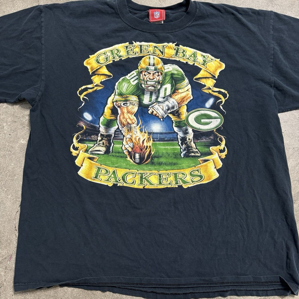 Vintage 90s Green Bay Packers NFL Football Black Shirt 2XL Team Logo #00 T Shirt