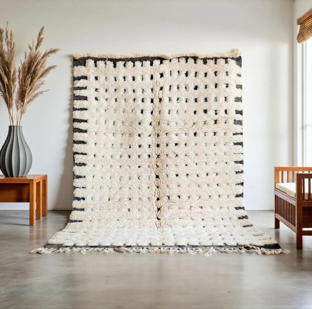 Color Black and White Moroccan Berber Beni Ourain Wool Rug Handmade Carpet Rug