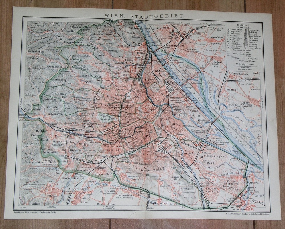 1903 Antique City Map Of Vicinity Of Vienna Wien/  Austria