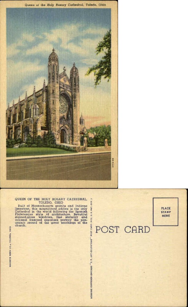 Queen of the Holy Rosary Cathedral Toledo Ohio OH linen unused old postcard