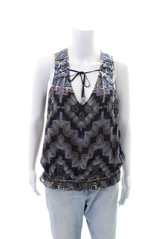 Ramy Brook Womens Geometric Print Tank Top Navy Blue Size Extra SmallFree Shipping in US $100+ Orders | $6.95 Orders Below