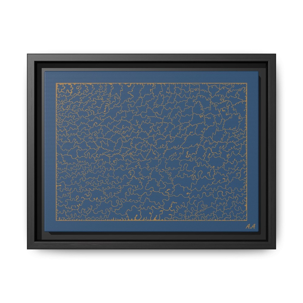 Original Abstract Artwork Gold Line Pattern Matte Canvas Framed