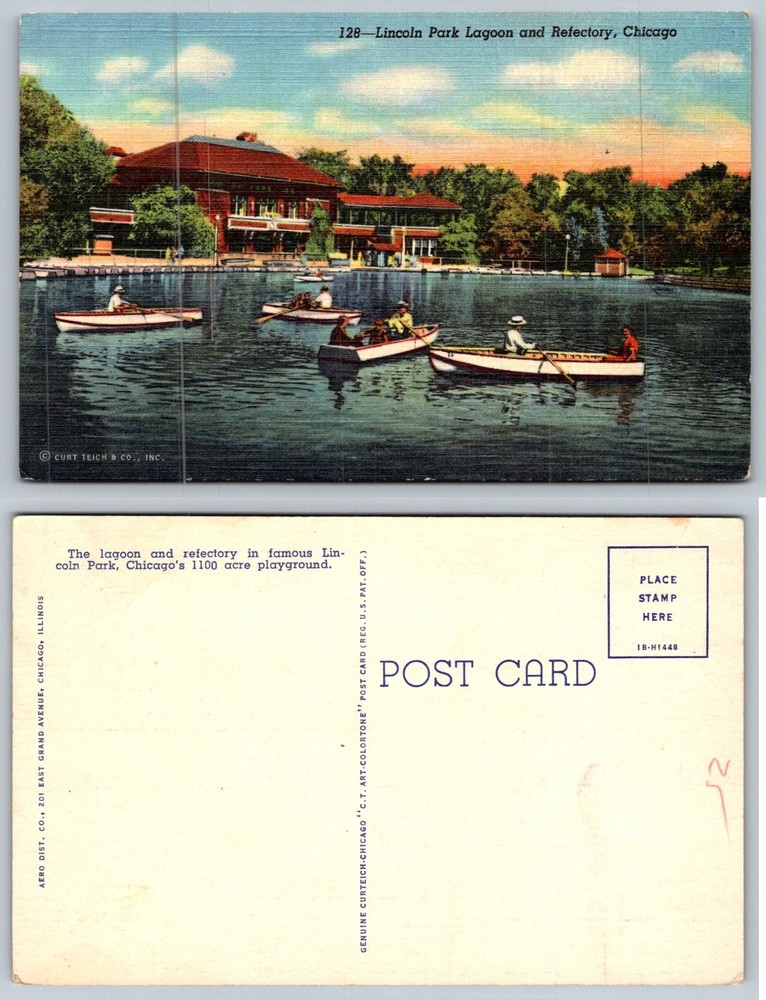 Lincoln Park Lagoon & Refectory Chicago IL Linen Postcard Curt Teich