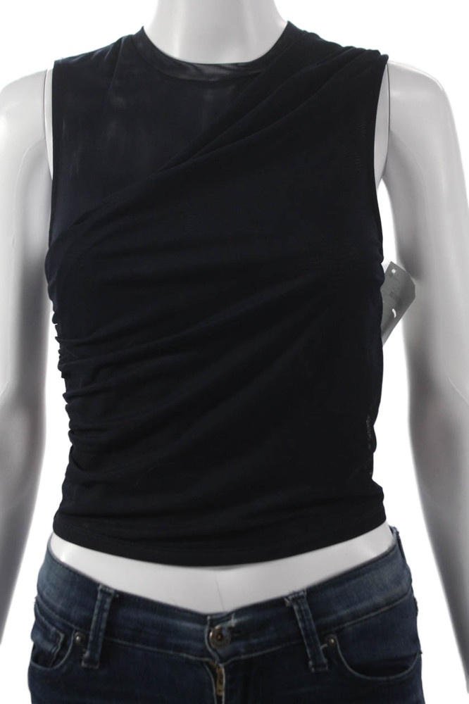 Caballero Collection Womens Cropped Tank Black Polyester Round Neck Size LFree Shipping in US $100+ Orders | $6.95 Orders Below