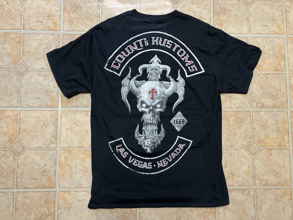 Y2K Count’s Kustoms Las Vegas Motorcycle Biker Skull Cross Grunge Graphic T Sz L