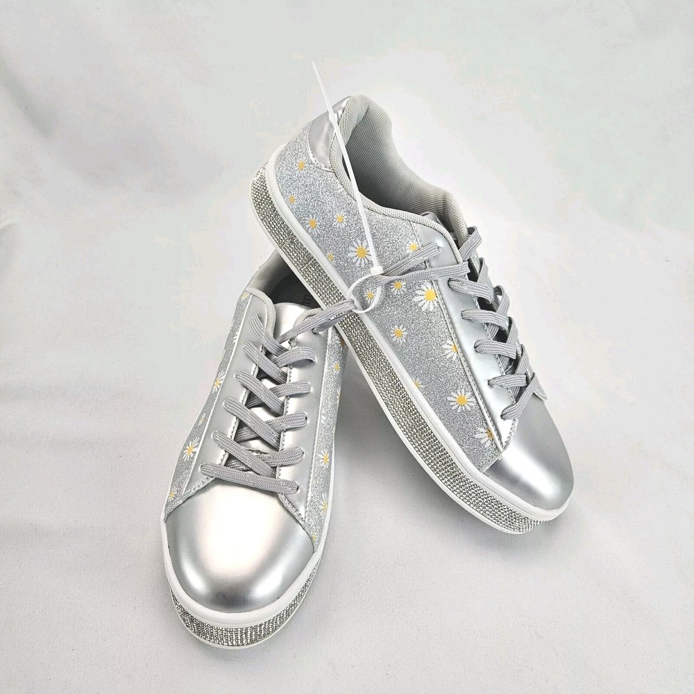Women's Glitter Tennis Sneakers Color Silver Daisy Sz 11