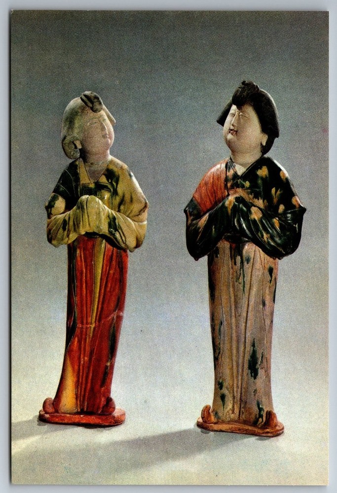 Vintage Tang Dynasty Three-Coloured Pottery Female Figurines Postcard