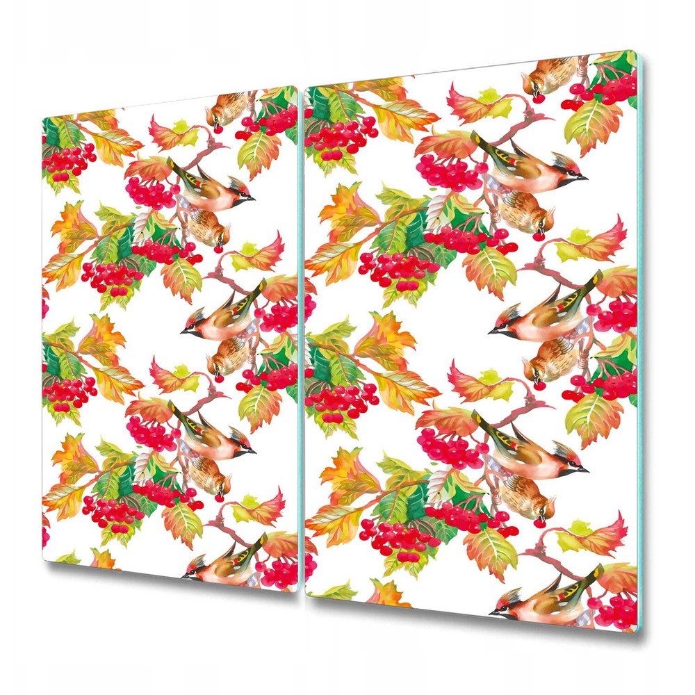 Glass Chopping Cutting Serving Board Autumn fall birds on branch red 2x30x52