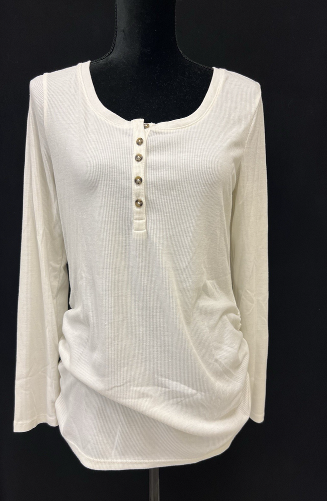 Old Navy Maternity Ribbed Henley Shirt Long Sleeves Off White Women's Large