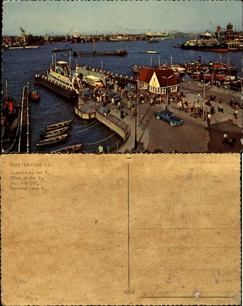 Amsterdam Netherlands pier ferry boat chrome vintage postcard