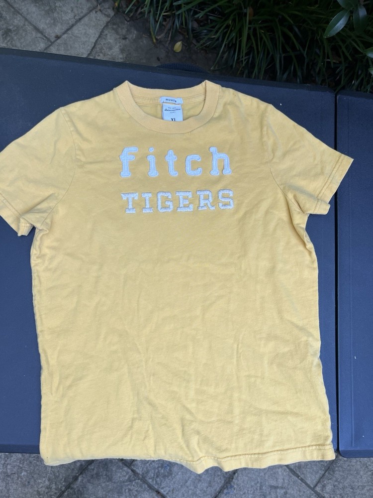 Abercrombie Kids Boys XL Yellow Tigers Logo Cotton Crew Neck Short Sleeve Tee