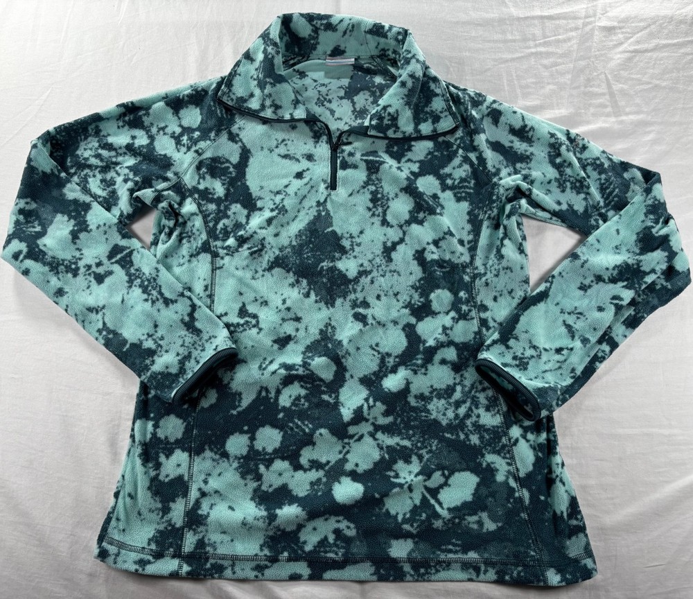 Columbia 1/4 Zip Pullover Fleece Womens Size XL Blue and Teal Pattered Soft