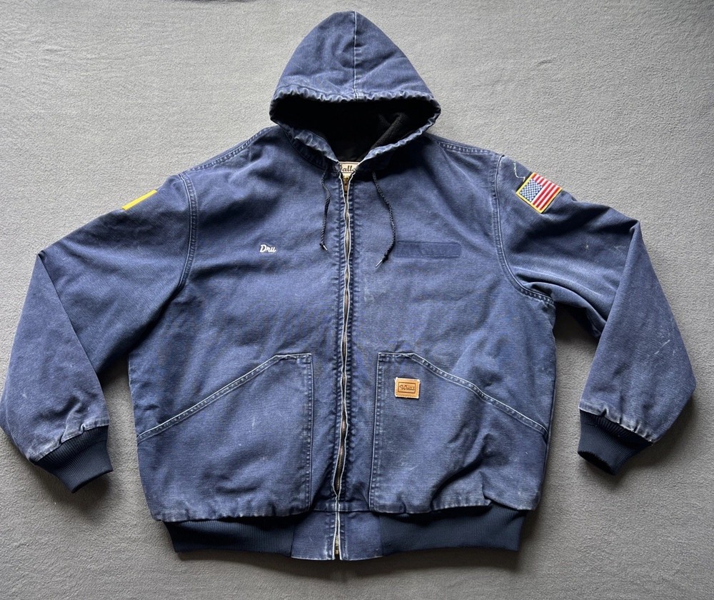Walls Blizzard Pruf Jacket Mens (No Tag) Blue Canvas Hoodie Zip Workwear *READ*
