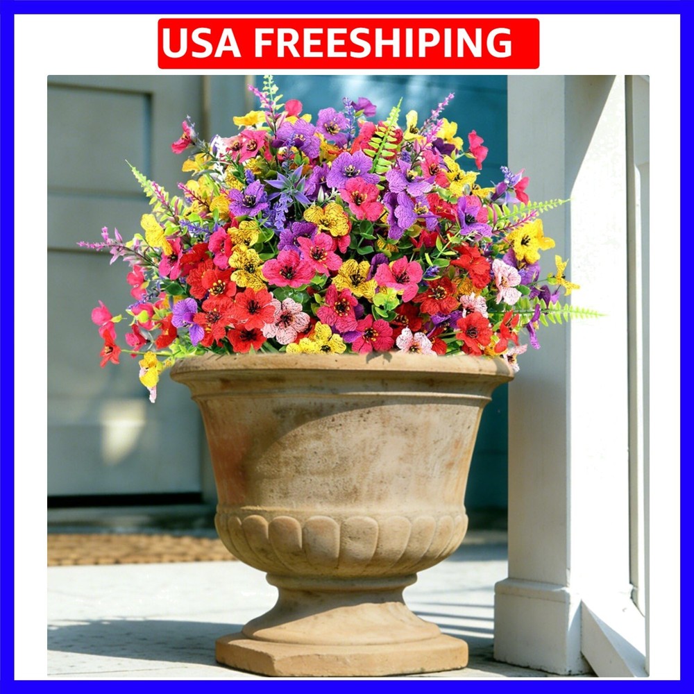 12 Bundles Artificial Flowers for Outdoors Decoration, UV Resistant Fake Silk...