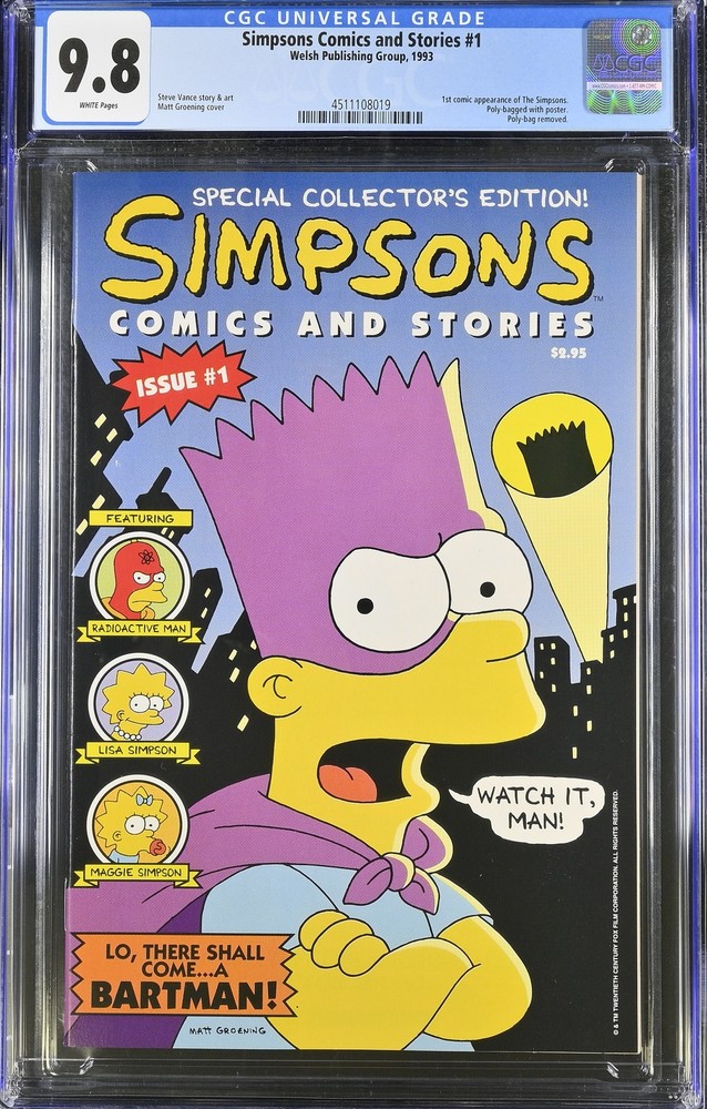 Simpsons Comics and Stories 1 CGC 9.8  1st comic appearance of The Simpsons.