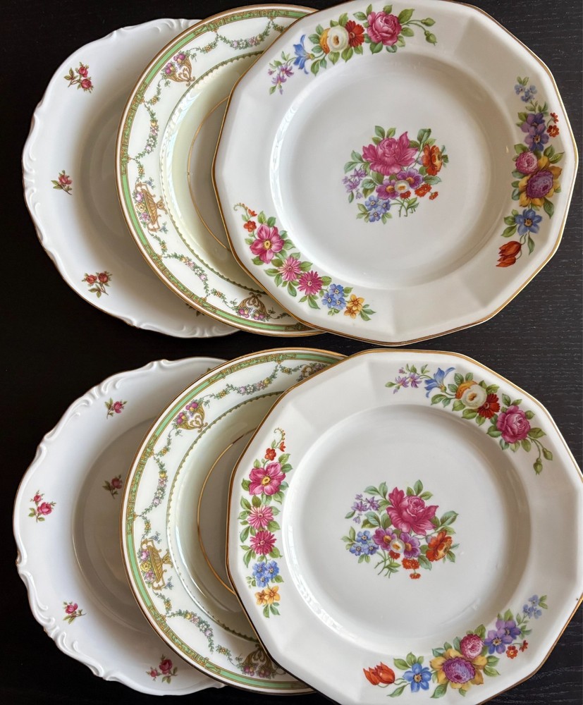 Vintage Mismatched SALAD PLATES Set of 6 Winterling, Tirschenreuth, Black Knight